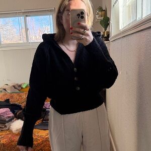 Free People Black Button-Front Hoodie Sweater - Women